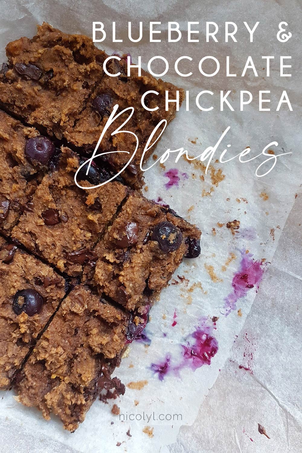 Blueberry and Chocolate Chickpea Blondies recipe healthy pinterest pin