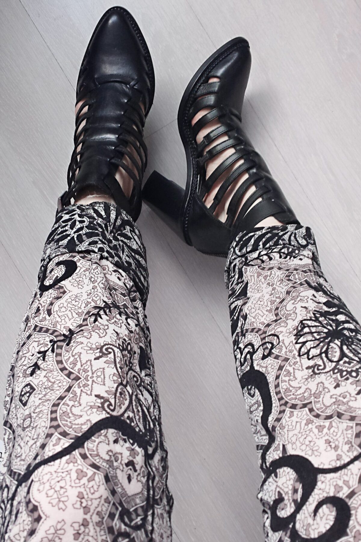 fashion trend style paisley print velvet trousers cut out heeled boots asos lavish alice