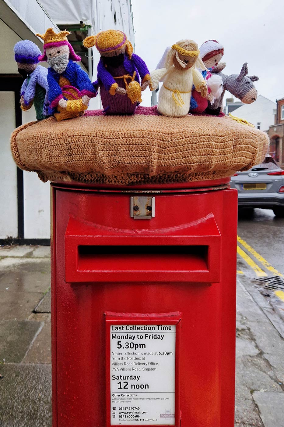 knitted postbox hat toppers 3 shepherds angel mary new malden